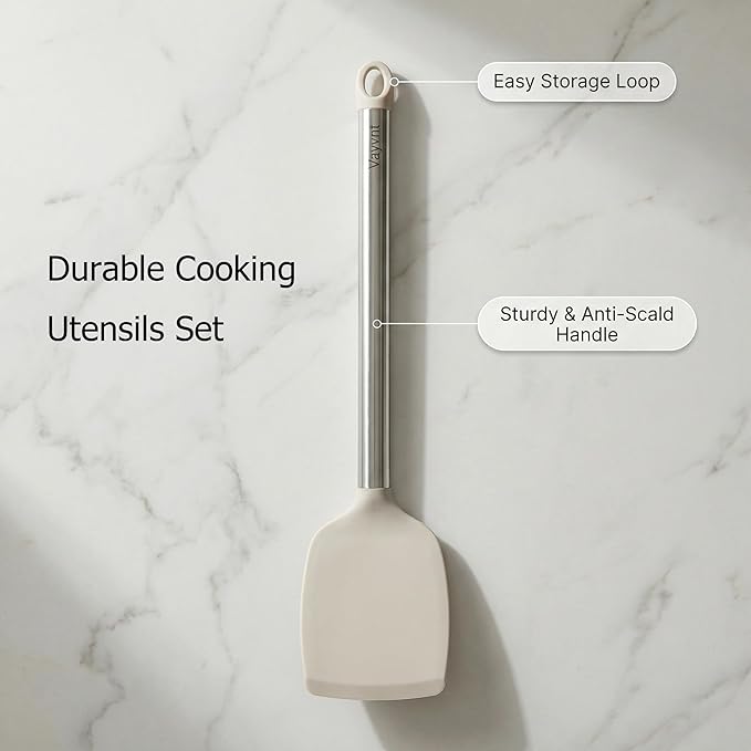 Vayvnt 4 Pieces Silicone Kitchen Spatula Utensils Set, Silicone Cooking Utensils for Non-Stick Cookware, Heat Resistant Silicone Utensils for Cooking, Kitchen Spatula Turner, Dishwasher Safe, Khaki