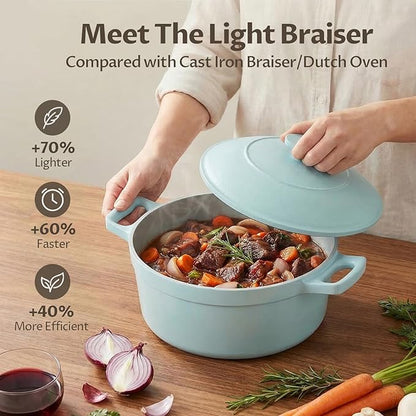 BEZIA 5.7 Quart Nonstick Ceramic Stock Pot with Lid for Family Cooking, Induction Cooking Pot with Smart-Vent Braising, Easy Cleanup, Perfect for Side Dishes, Daily Meals & Camping