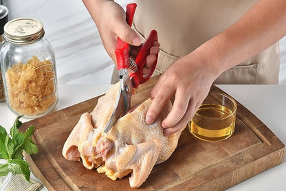 Heavy Duty Poultry Shears - Kitchen Scissors for Cutting Chicken, Poultry, Game, Meat - Chopping Vegetable - Spring Loaded - Red