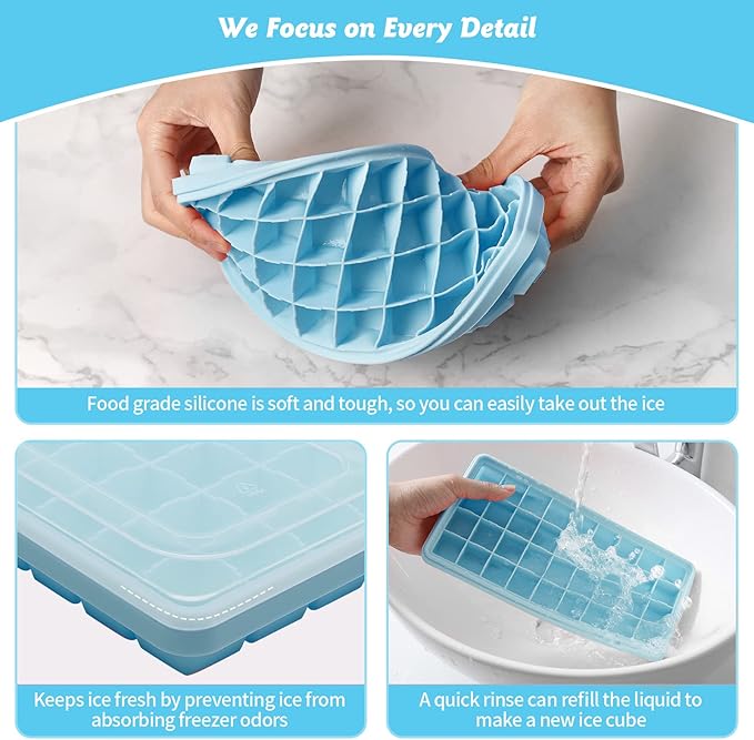 Silicone Ice Cube Tray with Leak-Proof Lid & Storage Bin for Freezer – BPA-Free 36-Piece Nugget Ice Molds, Spill-Resistant Cover & Ice Scoop Container Cover - Image 5