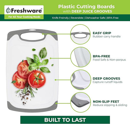 Freshware Cutting Boards for Kitchen, Chopping Board 3-Pack with Different Sizes, Juice Grooves and Non Slip Handles - Reversible, Large Cutting Board Set - Dishwasher Safe - Gray - Image 5