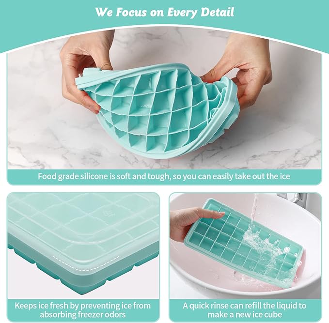 Silicone Ice Cube Tray with Leak-Proof Lid & Storage Bin for Freezer – BPA-Free 36-Piece Nugget Ice Molds, Spill-Resistant Cover & Ice Scoop Container Cover - Image 6