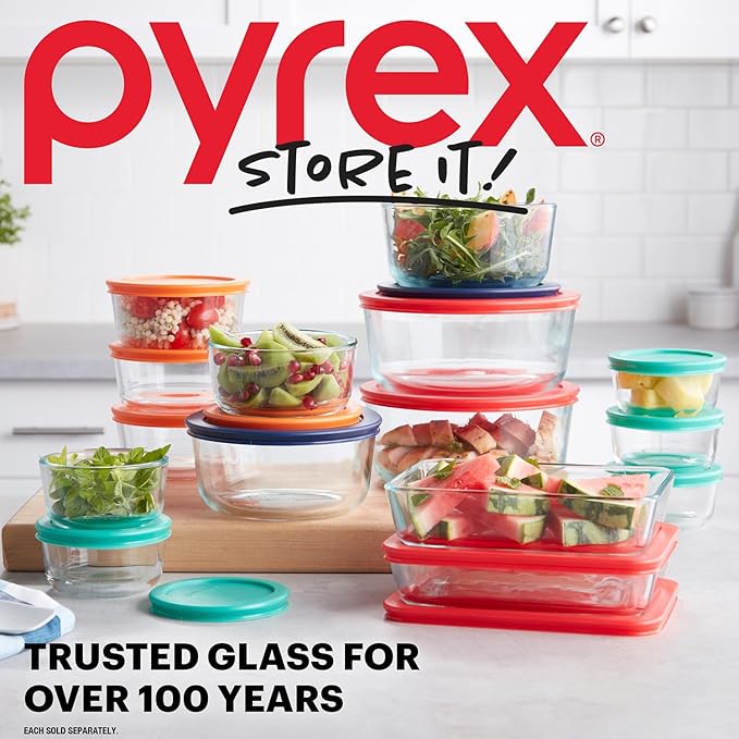 Pyrex Simply Store (7-Pack) Glass Food Storage Containers Set, (1, 2, 4 & 7 Cup) Meal Prep Containers With Plastic BPA-Free Lids, Dishwasher & Microwave Safe - Image 5