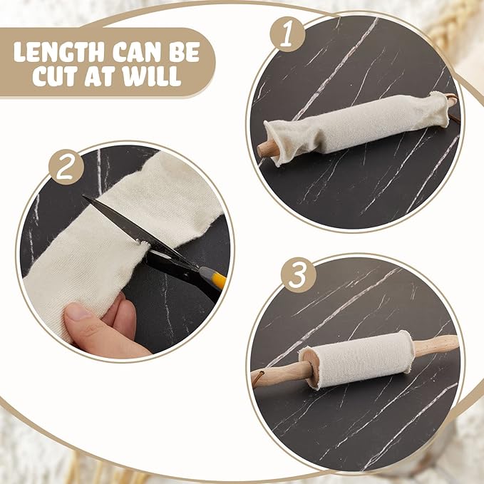 Patelai Set of 4 Rolling Pin Covers 14.96 x 1.97 Inch Cotton White Rolling Pin Sock Sleeve for Baking