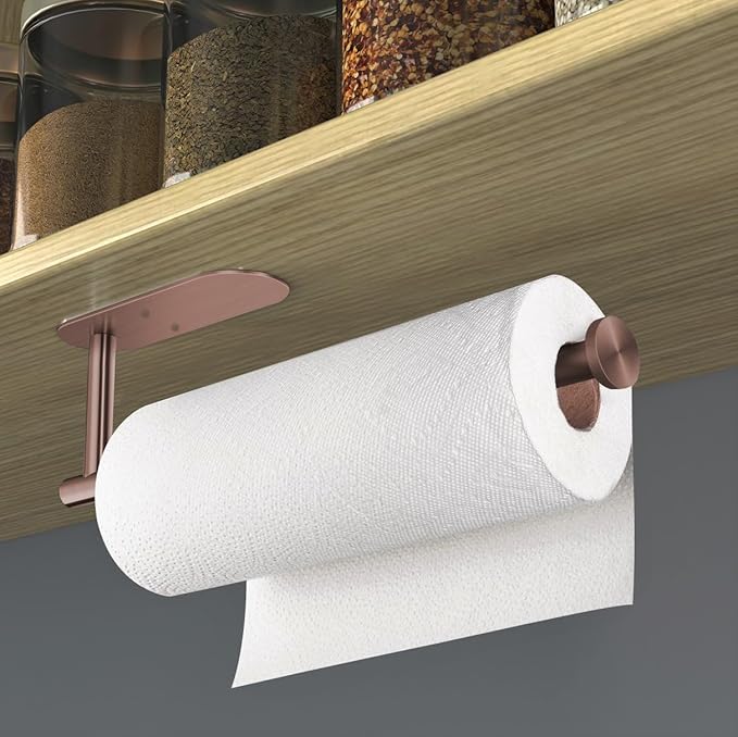 VAEHOLD Adhesive Paper Towel Holder Under Cabinet Wall Mount for Kitchen Paper Towel, Black Paper Towel Roll Holder Stick to Wall, Stainless Steel (Rose Gold) - Image 7