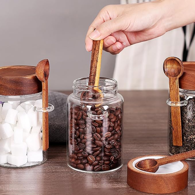 SAIOOL Sugar Jar with Lid and Spoon Set of 2, 16 OZ Tea Canisters for Loose Tea Jars with Screw Mouth, Coffee Container for Ground, Retro Style Truly Airtight - Image 4