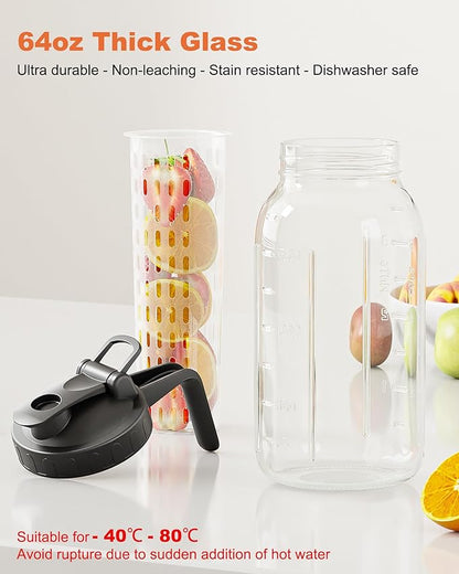 64oz Glass Mason Jar Pitcher (Half Gallon) – Airtight & Leakproof Glass Pitcher with Lid, Wide Mouth 2 Quart with Pour Spout, Ideal for Iced Tea, Sun Tea, Cold Brew, Breastmilk & Infused Drinks - Image 3