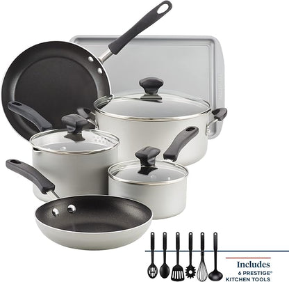 Farberware Cookstart DiamondMax Nonstick Cookware/Pots and Pans Set, Dishwasher Safe, Includes Baking Pan and Cooking Tools, 15 Piece - Silver - Image 3