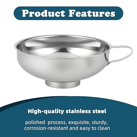 Stainless Steel Wide-mouthed Kitchen Funnel, 2 Sets with Filter, Suitable for Wide-mouthed and Regular-Sized Cans, Ideal for Transferring Liquids and Solids, Oils, Beans and Jams