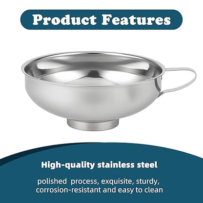 Stainless Steel Wide-mouthed Kitchen Funnel, 2 Sets with Filter, Suitable for Wide-mouthed and Regular-Sized Cans, Ideal for Transferring Liquids and Solids, Oils, Beans and Jams