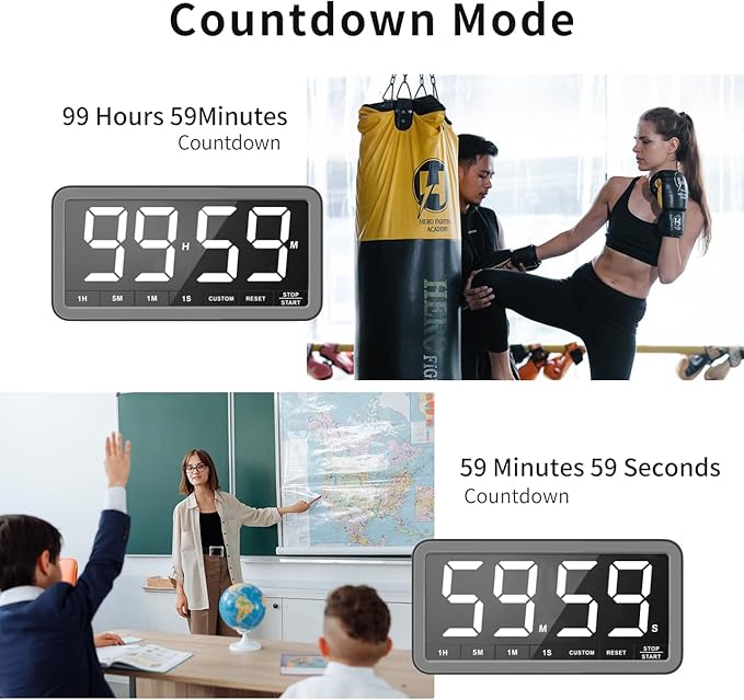 VOCOO Digital Kitchen Timer with 7.8” Extra Large Display, Magnetic LED with 3 Brightness, 4 Alarms and 3 Volume Levels, Battery Powered Countdown Count Up Timer for Cooking, Classroom, Home Gym - Image 3