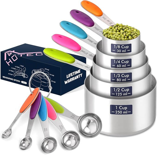 HOTEC 10-Pack Measuring Cups &Spoons Set, Kitchen Gadagets Cooking Baking, Measuring Spoons, Heavy Duty & Dishwasher Safe for Dry and Liquid Ingredients, Multicolor by Hotec
