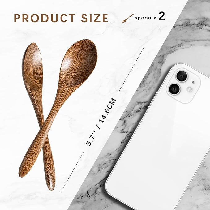 2 PCS Small Wooden Spoons, 5.8 Inch Honey Spoons for Tea, Padauk Wooden Honey Teaspoon for Coffee, Little Tiny Wood Spoons, Bamboo Table Spoon for stirring, Wooden Spoons for Utensils Set - Image 2