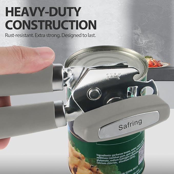Safring Can Opener Manual, Heavy Duty Handheld Strong Can Opener with Soft Touch Handle, Sharp Blade Smooth Edge, Can Openers with Multifunctional Bottle Opener, Gray - Image 6