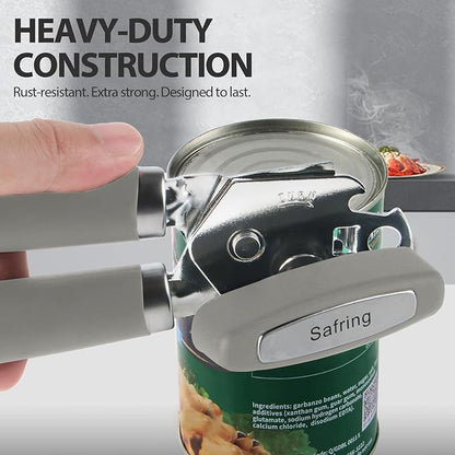 Safring Can Opener Manual, Heavy Duty Handheld Strong Can Opener with Soft Touch Handle, Sharp Blade Smooth Edge, Can Openers with Multifunctional Bottle Opener, Gray - Image 6