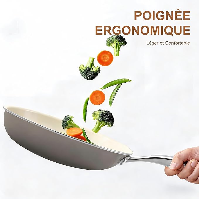 9.25 Inch and 11 inch Ceramic Nonstick Frying Pan Skillet - PFAS-Free, Non-Toxic, Oven Safe & Induction Ready, Aluminum Cookware with Stainless Steel Handle - Image 4