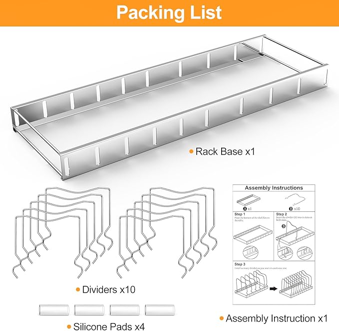 FLSEPAMB Pan Organizer - Adjustable Lid Organizer for Kitchen, Heavy Duty Pot Lid Organizer, Under Sink, Drawer, Pantry Storage - Image 7