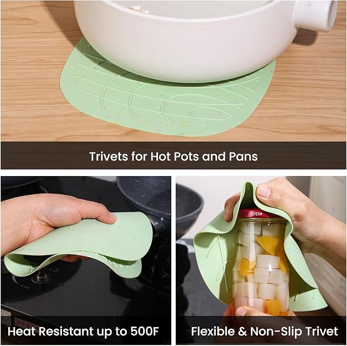 4 Pieces Oven Mitts and Pot Holders of Macaron Color Thickened Non-Slip Silicone Kitchen Gloves, Heat Resistant up to 500F, Essential for Kitchen Baking(makal-lv) - Image 3