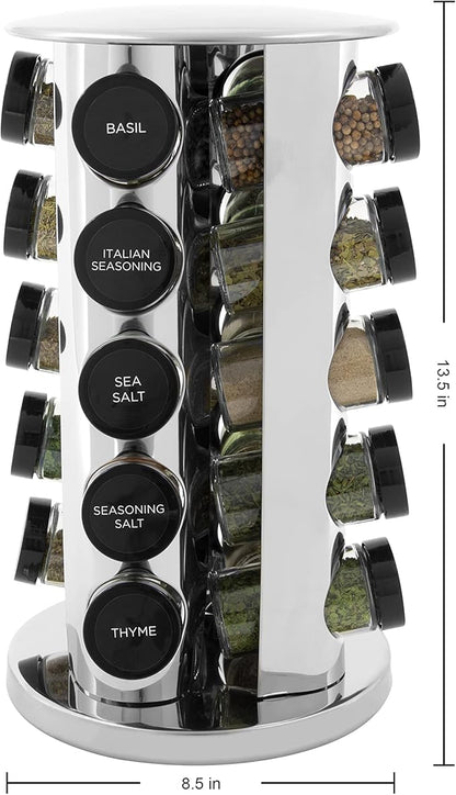 Kamenstein Revolving Countertop Spice Rack with Spices Included, FREE Spice Refills for 5 Years, Polished Stainless Steel with Black Caps, 30020, 20 Jar (Pack of 3) - Image 3