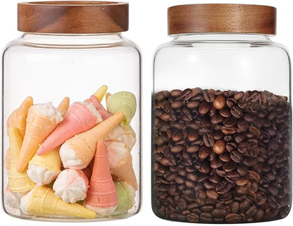 2 PCS Large Glass Jars with Wooden Airtight Lid 60 oz /1800ml,Clear Ground Coffee Bean Storage Canister with Screw Lid Glass Food Contianer for Pantry Sugar Tea Spice Cookies Salts (1800ml/60oz-2PACK) - Image 5