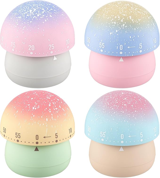 Amylove 4 Pieces Cute Kitchen Timer Animal Mechanical Manual 60 Minutes Loud Alarm Egg Windup Timer for Adults(Mushroom)