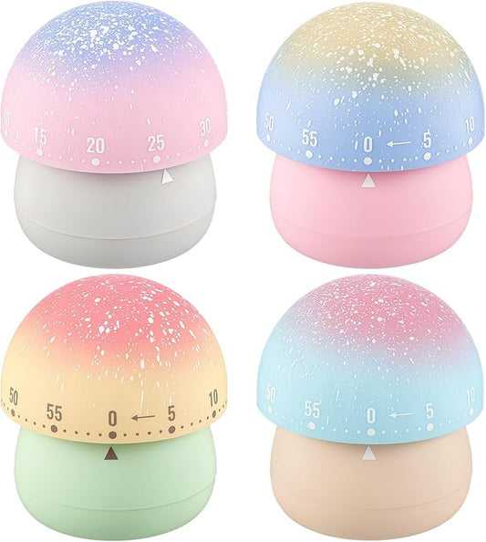 Amylove 4 Pieces Cute Kitchen Timer Animal Mechanical Manual 60 Minutes Loud Alarm Egg Windup Timer for Adults(Mushroom)