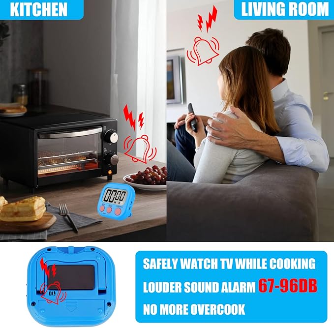 6 Pack Multi-Function Electronic Timer - Magnetic Digital Timers Big LCD Display The Loud/Silent Switch Countdown Timer Extensively Use in Break Time, Cooking,Gym, Meeting, Classroom - Image 3