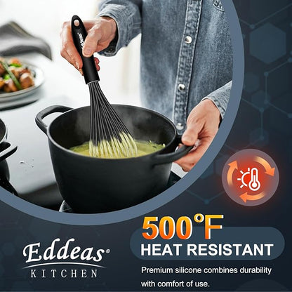 Whisks For Cooking - 500 °F Heat Resistant Silicone Whisk, Heavy Duty 7",9"&11inch Non-Scratch Balloon Kitchen Wisk tool Set, for cooking Wisking, Blending, Beating, Stirring, 3 Piece Black - Image 3