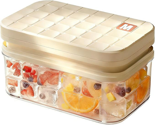 Ice Cube Tray - Freezer Ice Tray Ice Mold Ice Maker for Drinks Whiskey Beer Cocktail Coffee, Transparent Sealed Lid Design for Keep Ice Clean, With Tweezers and 2 Ice Trays Storage（White）