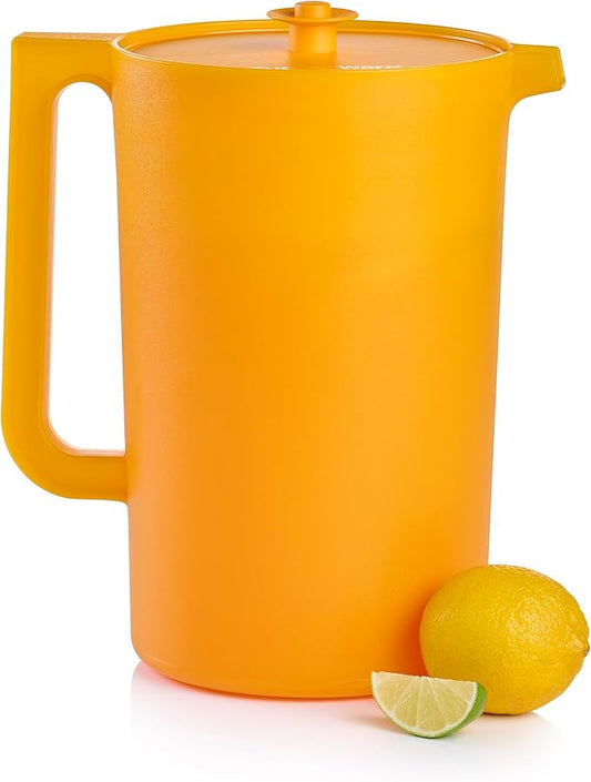 Tupperware Impressions Classic Sheer 1 Gallon Pitcher with Lid in Papaya, Dishwasher Safe and BPA Free, Mess-Free, Reusable Plastic Pitcher with Extra Large Capacity