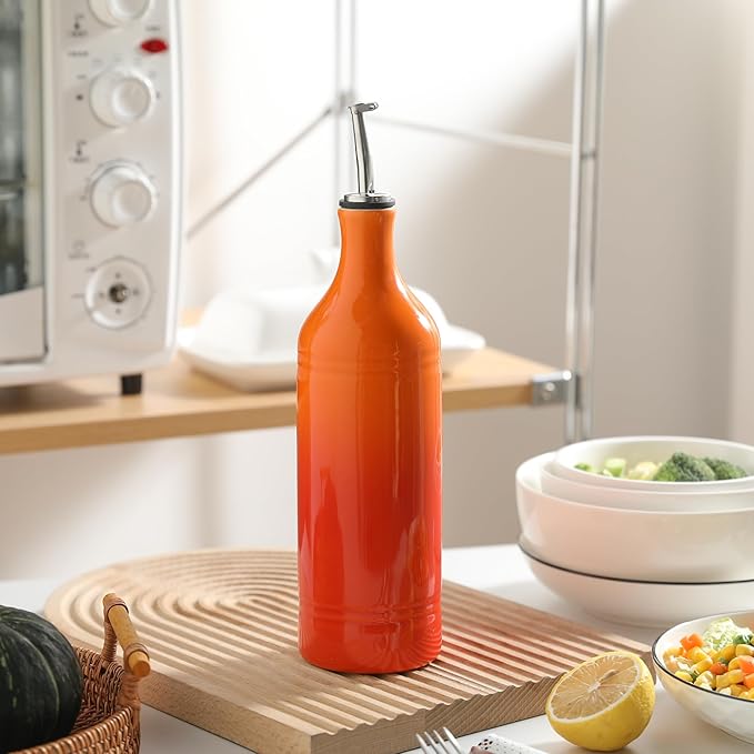 Sweejar Large Ceramic Olive Oil Dispenser Bottle, Opaque Oil Cruet Protects to Reduce Oxidation, Suitable for Storage Vinegar, Soy Sauce & Other Liquids, Pack of 1, 24 Fl Oz(Gradient Orange) - Image 5