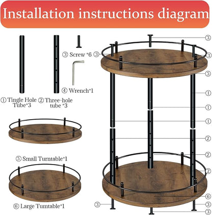 2 Tier Lazy Susan Organizer,2-Tier Spinning Spice Rack with Stable Carousel Base & 4 Height Settings for Cupboard Kitchen Countertop Dining Table Cupboard (Two-Ply(Round))