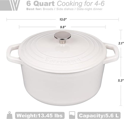 VORRINGARD Enameled Cast Iron Dutch Oven Pot with Lid, for Bread Baking, Round Bread Oven- include Sourdough Bread Baking Supplies Set, 6QT, White - Image 2