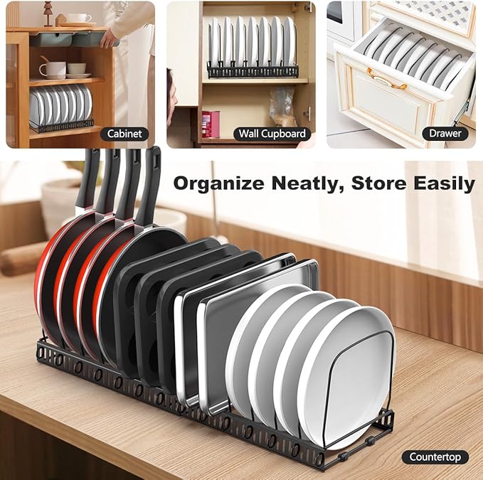 Housolution Cutting Board Organizer Rack, Expandable Baking Tray and Cookie Sheet Organizer with 14 Adjustable Dividers, Bakeware Muffin Tin Cupcake Pan Storage Organizer for Cabinet, Black - Image 6