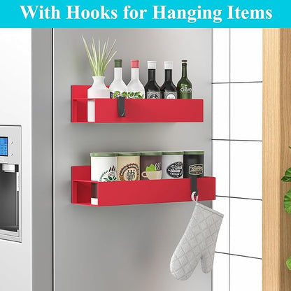 HuggieGems 2 Pack Magnetic Spice Storage Rack Organizer for Refrigerator and Oven, Red Fridge Organizers and Storage - Image 2