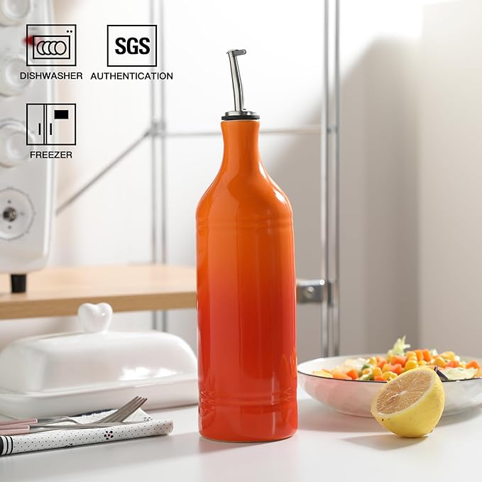 Sweejar Large Ceramic Olive Oil Dispenser Bottle, Opaque Oil Cruet Protects to Reduce Oxidation, Suitable for Storage Vinegar, Soy Sauce & Other Liquids, Pack of 1, 24 Fl Oz(Gradient Orange) - Image 2
