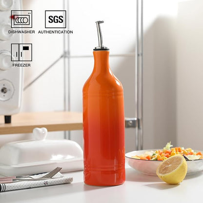 Sweejar Large Ceramic Olive Oil Dispenser Bottle, Opaque Oil Cruet Protects to Reduce Oxidation, Suitable for Storage Vinegar, Soy Sauce & Other Liquids, Pack of 1, 24 Fl Oz(Gradient Orange) - Image 2