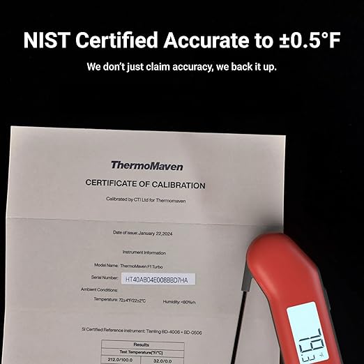 ThermoMaven ProfessionaI Meat Thermometer Digital, 3X Faster 0.5 Sec Instant Read, NIST Certified Accuracy ±0.5°F, 100% Waterproof Probe, Auto-Rotate Bright Indicator, for Candy/Grill/BBQ, Red & Gray - Image 3