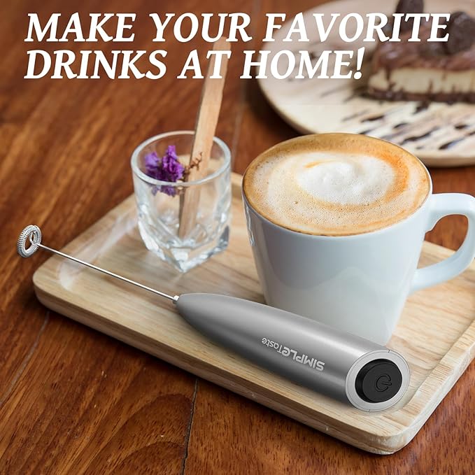 SIMPLETASTE Milk Frother Handheld Electric Foam Maker, Drink Mixer with Stainless Steel Whisk for Cappuccino, Bulletproof Coffee, Latte, Silver, without Stand, Battery Operated - Image 7