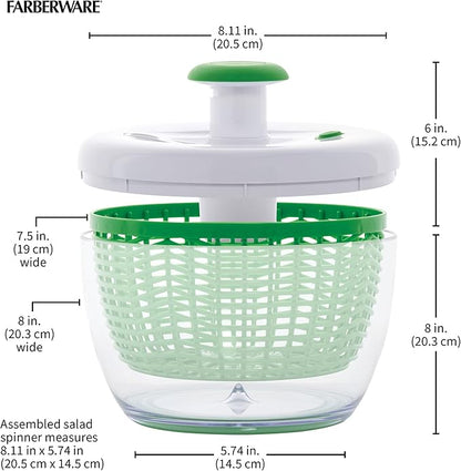 Farberware Small Pro Salad Spinner, 3.16 Qt Lettuce Spinner with Pump Mechanism, Colander Basket and Non-Slip Base - Compact Fruit Washer Spinner Bowl for Singles and Couples - Image 7