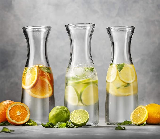 Kook Glass Carafe, Mimosa Bar Supplies, Carafe Pitchers with Lid, Glass Water Pitcher, Drink Dispensers for Parties, Tea, Wine, and Juice, Plastic Lids, Dishwasher Safe, 35 oz (set of 4) - Image 6