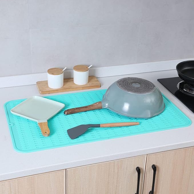 MicoYang Silicone Dish Drying Mat for Multiple Usage,Easy clean,Eco-friendly,Heat-resistant Silicone Mat for Kitchen Counter or Sink,Refrigerator or Drawer Liner Mint 4XL 32 inches x 18 inches - Image 6