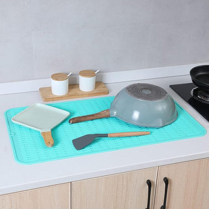 MicoYang Silicone Dish Drying Mat for Multiple Usage,Easy clean,Eco-friendly,Heat-resistant Silicone Mat for Kitchen Counter or Sink,Refrigerator or Drawer Liner Mint 4XL 32 inches x 18 inches - Image 6