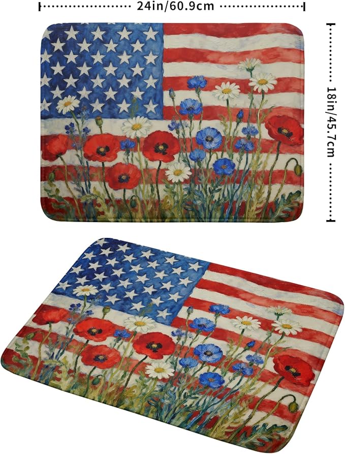 Patriotic American Flag Dish Drying Mat for Kitchen Counter 18x24 4th of July Red Blue White Floral Rustic Absorbent Reversible Microfiber Drying Mats Kitchen Countertop Protector Dishes Drainer Pad - Image 2