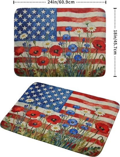 Patriotic American Flag Dish Drying Mat for Kitchen Counter 18x24 4th of July Red Blue White Floral Rustic Absorbent Reversible Microfiber Drying Mats Kitchen Countertop Protector Dishes Drainer Pad - Image 2