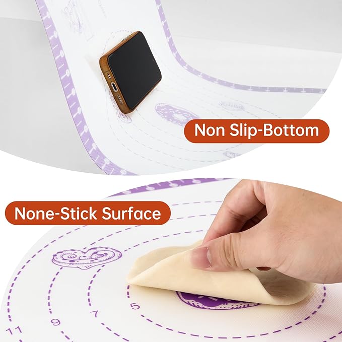 Silicone Pastry Mat with 10 Useful Recipes, Silicone Mat for Baking, Dough Rolling,Bread, Cookie, Macaron, Pizza, Surdough, Non Slip Silcone Mat for Counter, Baking Suppliers Essential - Image 8