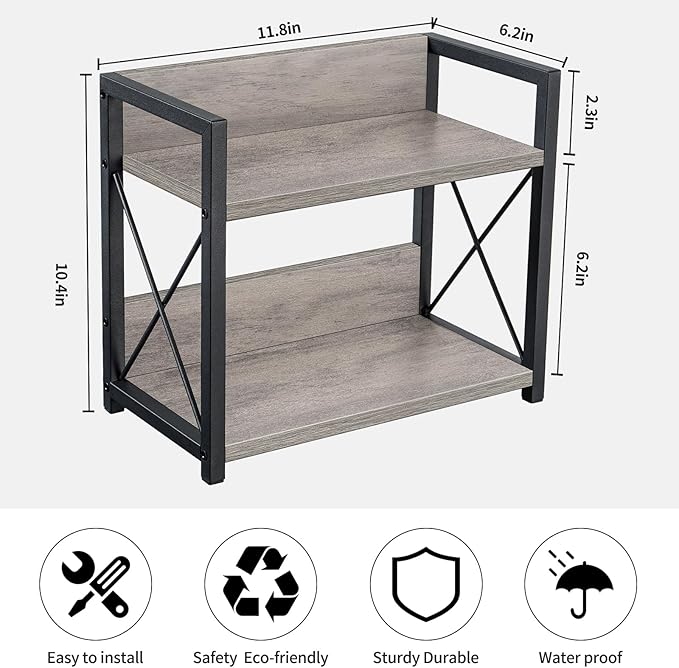 Giikin Countertop Shelf Organizer, 2 Tier Kitchen Spice Rack for Countertop, Wood Coffee Counter Shelf for Home, Particle Board and Metal, Grey, Small - Image 7