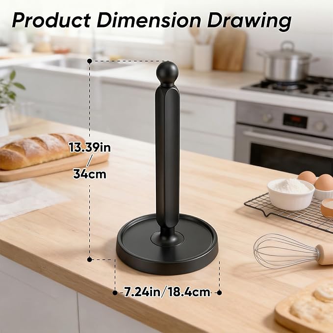 theaoo Paper Towel Holder Countertop, One-Handed Tear Paper Towel Stand Dispenser with Damping Function for Kitchen Bathroom, Stainless Steel Paper Towel Holder with Weighted Non-Slip Base (1, Black) - Image 7
