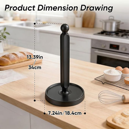 theaoo Paper Towel Holder Countertop, One-Handed Tear Paper Towel Stand Dispenser with Damping Function for Kitchen Bathroom, Stainless Steel Paper Towel Holder with Weighted Non-Slip Base (1, Black) - Image 7