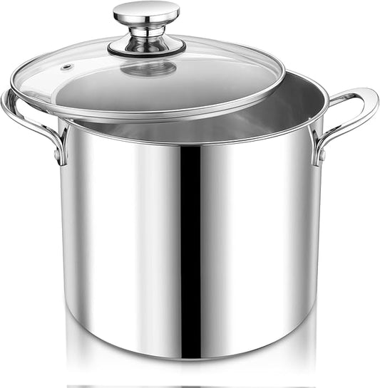 P&P CHEF 10 Quart Stainless Steel Stock Pot with Lid, Large Stockpot for Cooking Pasta Soup, Cookware for Induction Gas Electric Stoves, Visible Lid & Measuring Markings, Dishwasher Safe by PPCHEF